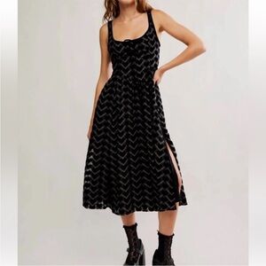 NWT Free People freya Black Velvet burnout heart Midi Dress Xs
